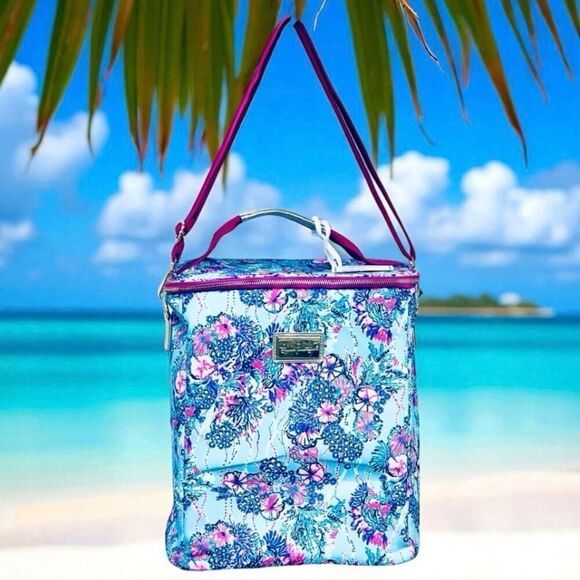 NWT Lilly Pulitzer Blue Insulated Wine Carrier Cooler Canvas Beach you To It main image 7